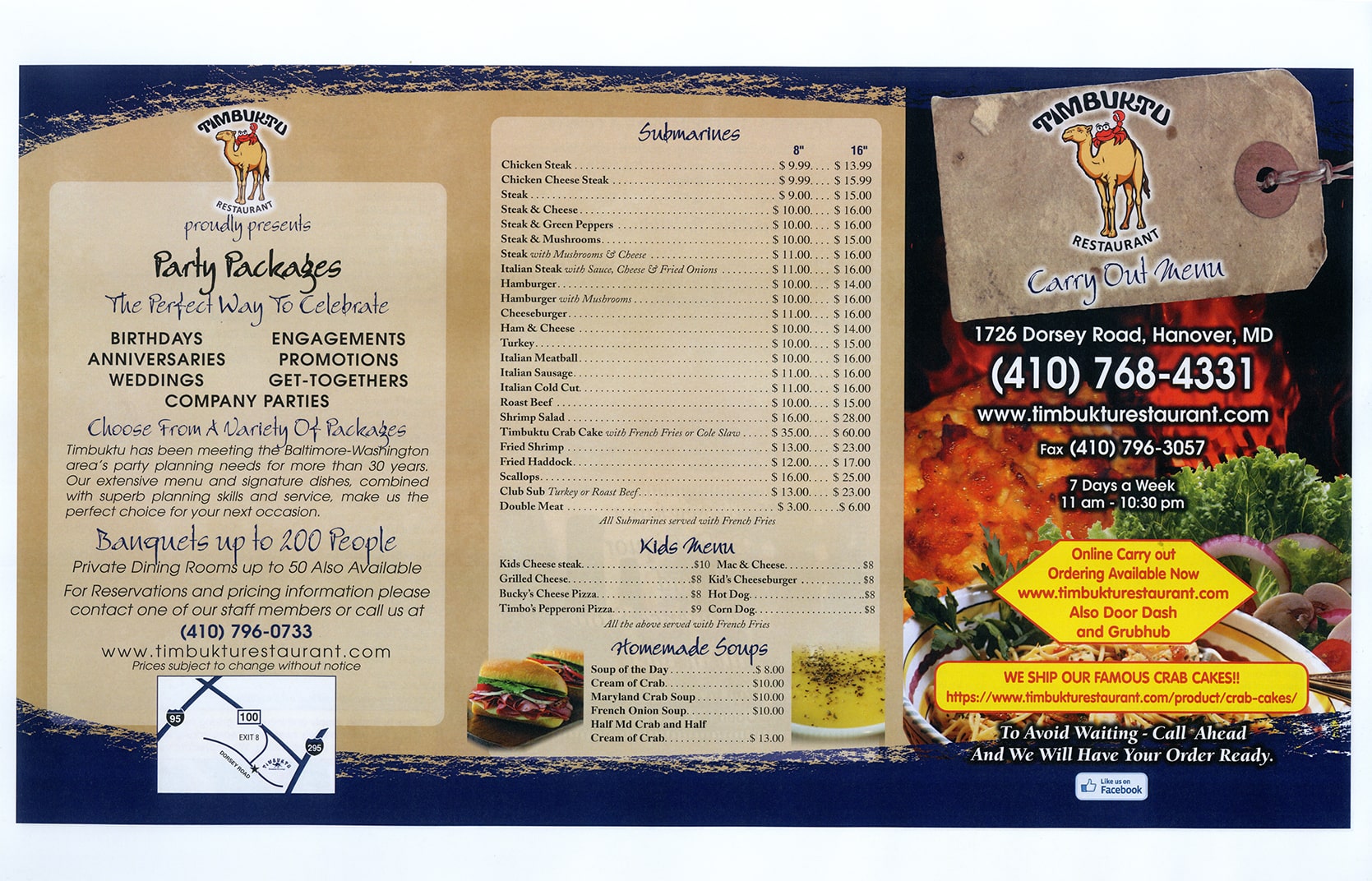 Timbuktu Restaurant Carry Out Menu Page 1 - Revised 111021